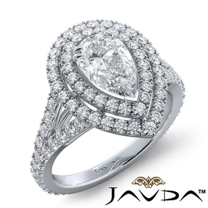 Anillo de compromiso con doble halo de diamantes pera caña dividida GIA G-VS1 oro blanco 2,2 quilates - Imagen 1 de 12