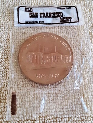 SAN FRANCISCO MINT U.S.TREASURY 1874 1937 COMMEMORATIVE METAL SEALED IN PLASTIC - Image 1 of 2