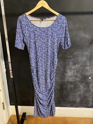 Isabella Oliver Blue Floral Maternity Bodycon Dress Ruched sides Size 3 M - Image 1 of 4