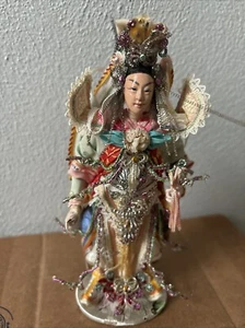 Vintage Chinese Opera Doll Hand Made Asian Folk 7.5'' Tall On Stand In Case - Picture 1 of 12