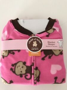NWT 4 Toddler Carter's Blanket Sleeper Pink Monkey Girl PJ's Pajamas Cozy