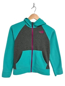 The North Face Girl's Mint Green Full Zip Up Fleece Hooded Sweatshirt Size M - Picture 1 of 10