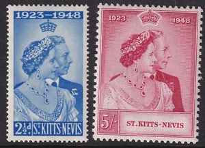 St Kitts-Nevis 1949 KGVI Silver Wedding set SG80-81. Sc 93-94 - mounted mint - Picture 1 of 2