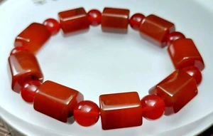12x14MM 100% Natural Ancient Ice Red Agate Jade Carving Beads Stretchy Bracelet - Picture 1 of 8