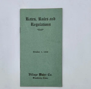 Simsbury CT Conn. Village Water Co. 1930 Hydrants Pipes Booklet Rates Rules - Imagen 1 de 5