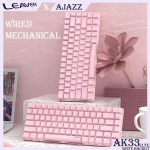 AJAZZ AK33 Wired Mechanical Gaming Keyboard,White Backlit,Anti-ghosting,PinkCute - Picture 1 of 64