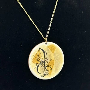 Vtg Copper Enamel Art Pendant Signed Wedemeier Gold Tone Silver Black MCM Retro - Picture 1 of 3