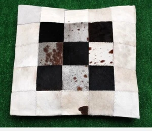100% NEW COWHIDE LEATHER CUSHION COVER RUG COW HIDE HAIR ON CUSHION White - Picture 1 of 3