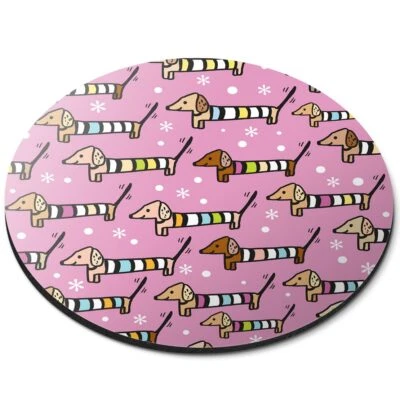 Round Mouse Mat  - Dachshund Puppy Dog Snow Winter  #44828 - Image 1 of 4