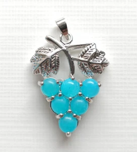 Fashion Real Sky-Blue Amazonite Jade Grape Fruits 18KGP Pendant Chain Necklace - Picture 1 of 4