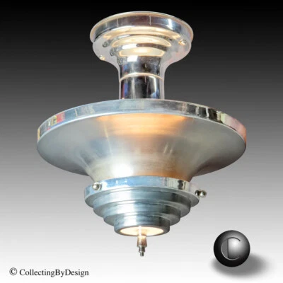 Lámpara de techo rascacielos Art Deco doble pantalla c.1934 RESTAURADA Foto 1 de 4