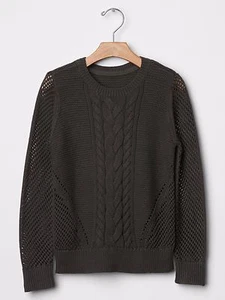 GAP Kids Mix-stitch Girls Sz 4-5 Long Sleeve Sweater Pullover Charcoal Gray NEW - Picture 1 of 2