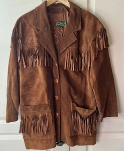 Vtg Danier Leather Jacket brown western fringe suede Size L - Picture 1 of 6