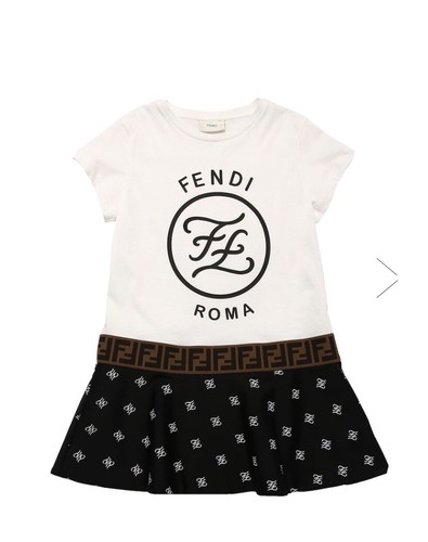 Abito Fendi Roma bambina bianco logo e stampa Fendi età 6 prezzo di listino £300