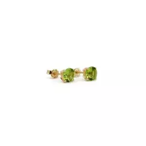 Natural Peridot Gemstone Solid 10k Yellow Gold Women Studs Earrings - Picture 1 of 4