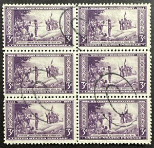 US 1934 Scv# 739 Block of 6 Used Wisconsin Tercentenary Nicolet's Landing - Picture 1 of 1
