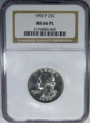 1992-P NGC MS66PL WASHINGTON ~ SCARCE POP 11/2 PROOFLIKE! - Image 1 of 4