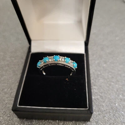 Anillo de media eternidad turquesa y circón de la Bella Durmiente en platino sobre plata Foto 1 de 4