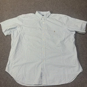 Ralph Lauren camicia uomo 3XLT blu bianco Gingham vestibilità classica manica corta Oxford - Foto 1 di 10