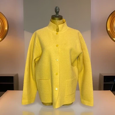 Jaqueta Eileen Fisher média lã cardigã bolsos com botões colarinho blazer dourado - Imagem 1 de 4