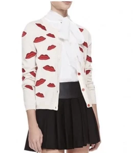 ALICE + OLIVIA POUT EMBROIDERED LIPS SWEATER CARDIGAN SIZE XS NWOT  - Picture 1 of 5