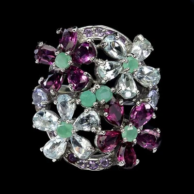 925 Sterling Silver Ring Pear Aquamarine Amethyst Emerald Gemstone Jewelry - Image 1 of 4