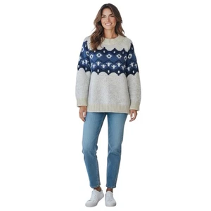 Aerie Damen Medium Fair Isle Nordic Pullover Blau Elfenbein Wollmischung Grobstrick - Bild 1 von 17