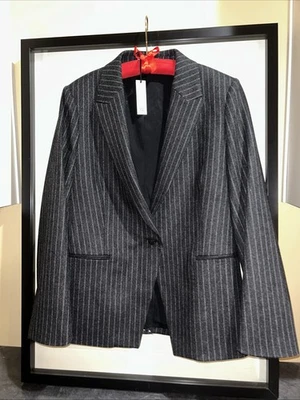 Banana Republic Pin Stripe Flannel Lined Relaxed Fit Blazer Jacket Size 10 NWT - Image 1 of 4