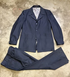 Vintage Vaughn Ragsdale Leisure Suit Blue 40R 34x30 Two Piece Embroidered - Picture 1 of 10