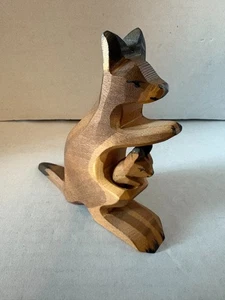 Ostheimer Wooden Kangaroo w/Baby Marked 4" - Picture 1 of 7