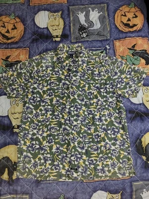 Structure Hawaiian Shirt Mens Size XL Green Floral Short Sleeve Button Up Cotton - Image 1 of 4