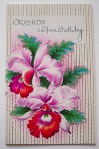 Orchids embossed vintage Birthday greeting card WW20 - Picture 1 of 3