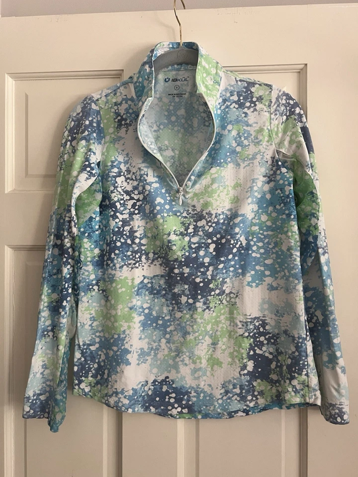 IBKUL Sun Shirt Women's Long Sleeve 1/4 Zip Pullover UPF 50, SZ S, Splatter dzgn - Image 1 of 4