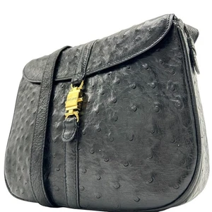 Borsa a tracolla CELINE Jackie struzzo pelle nera vintage donna USATA DAL GIAPPONE - Foto 1 di 11