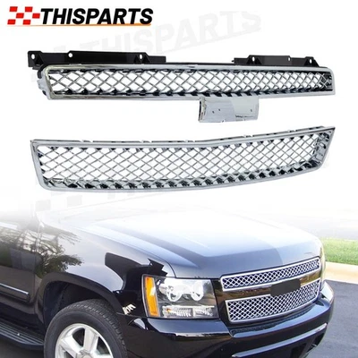 Chrome Grille For Chevy Tahoe/Suburban LTZ 1500 2500 2007-2013 14 Upper Lower - Изображение 1 из 4