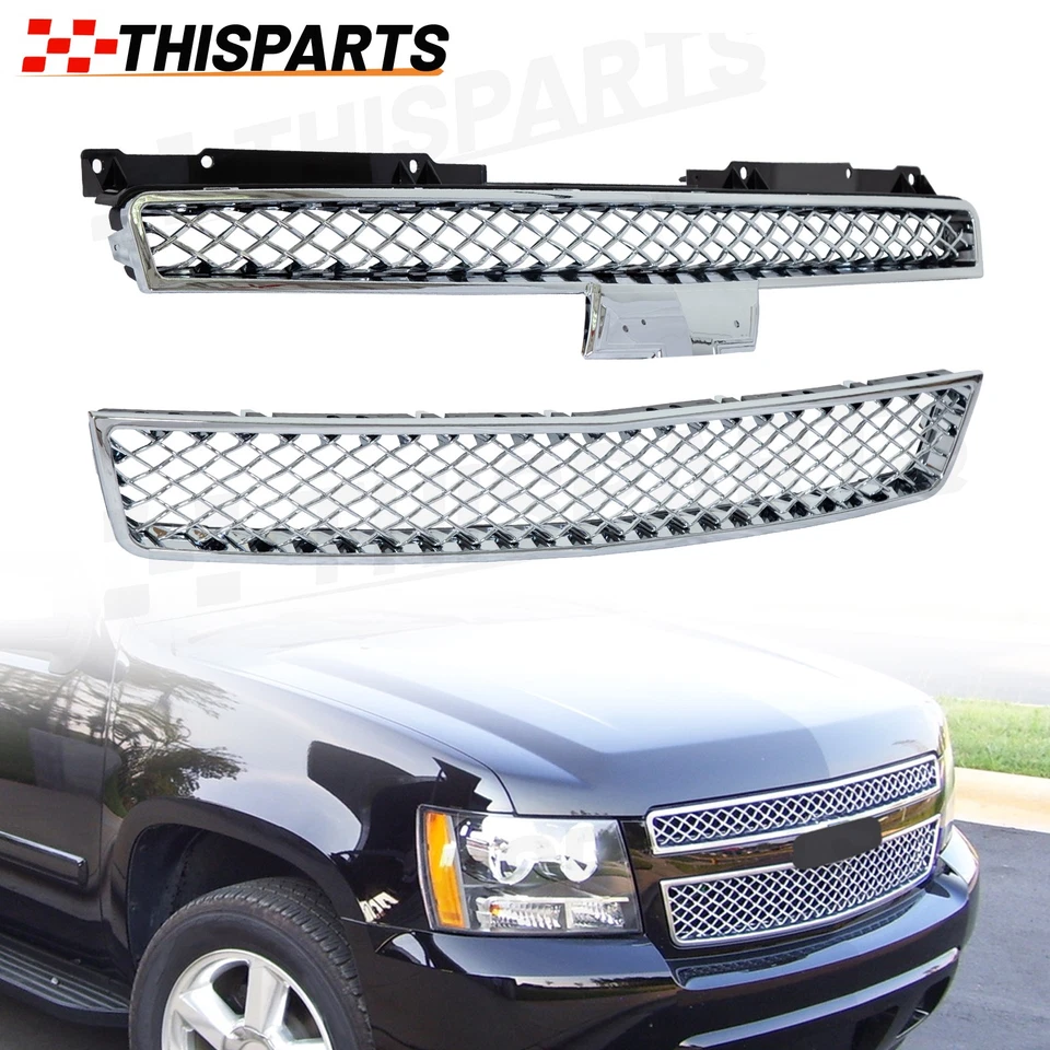 Chrome Grille For Chevy Tahoe/Suburban LTZ 1500 2500 2007-2013 14 Upper Lower Foto 1 de 4