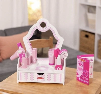 Melissa & Doug Beauty Salon Playset 18PC Wooden Vanity Child-Safe Mirror - Image 1 of 4