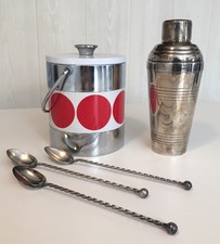 Shaker + 3 Cuillères à cocktail Vintage métal argenté Poinçonnée + seau à Glaçon