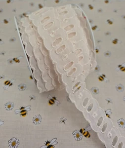 Cream Broderie Anglaise Insertion Slot Lace Trim Width 20mm - Picture 1 of 3