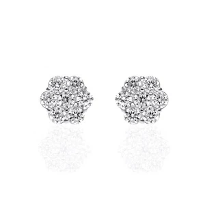 1.00ct Brilliant Created Diamond 7-Stone Cluster Earrings 14K White Gold Studs - Picture 1 of 4