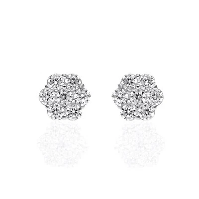1.00ct Brilliant Created Diamond 7-Stone Cluster Earrings 14K White Gold Studs - Image 1 of 4
