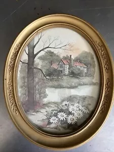 Vintage Homco Home Interieur ovales Bild Cottage Stream 11"" goldener Rahmen - Bild 1 von 10