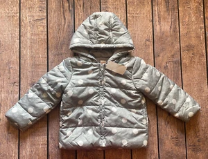 Girl’s Size XS 4 Gymboree Gray Polka Dot Lightweight Winter Puffer Coat - Picture 1 of 2