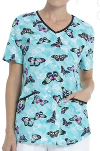 Scrubstar Women’s Lovely Butterflies V-Neck Scrub Top - Picture 1 of 9