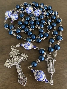 Rosario católico, rosario irrompible, rosario de cuentas azules - hecho a mano - Imagen 1 de 6