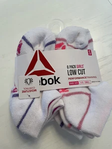 NWT Reebok Girls Youth 6-Pack Low Cut Socks Sz S 4-8 White Multi Color Training - Picture 1 of 8