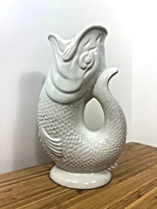 VTG Wade Ceramic Gluggle Jug White Koi Fish Large 8.5" Pitcher Made in England - Picture 1 of 6