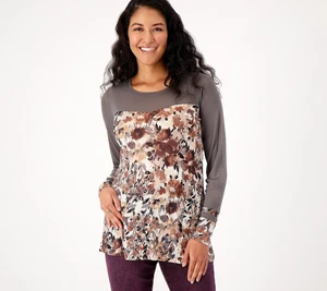 Camisa LOGO de Lori Goldstein Capas Estampada Transparente Neutra M Nueva - Imagen 1 de 1