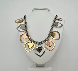 QVC Steel by Design 20" Multi-Heart Necklace, Tri-Color Stainless Steel - Picture 1 of 7