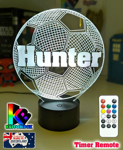 SOCCER BALL FOOTBALL PERSONALISED NAME 3D LED BATTERY / USB NIGHT LIGHT + REMOTE